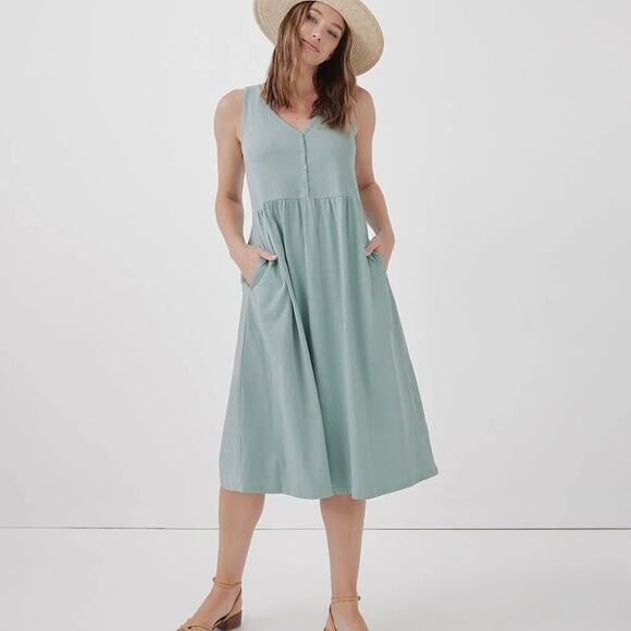 PACT Relaxed Slub Henley Tank Dress Sky Blue Large L - Picture 1 of 12
